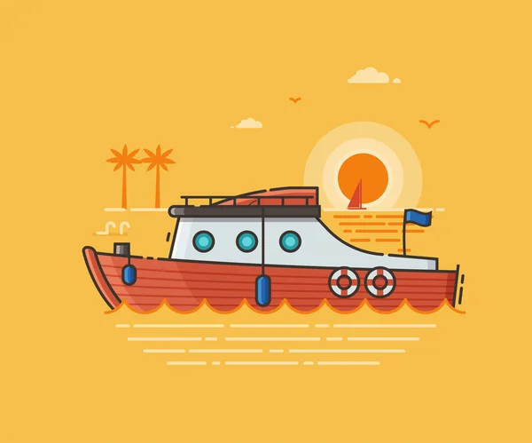 Ilustração de férias no mar com barco de velocidade vermelha — Vetor de Stock