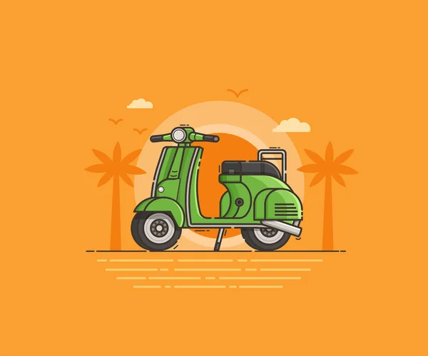 Green Scooter on Sea Shore — Stock Vector