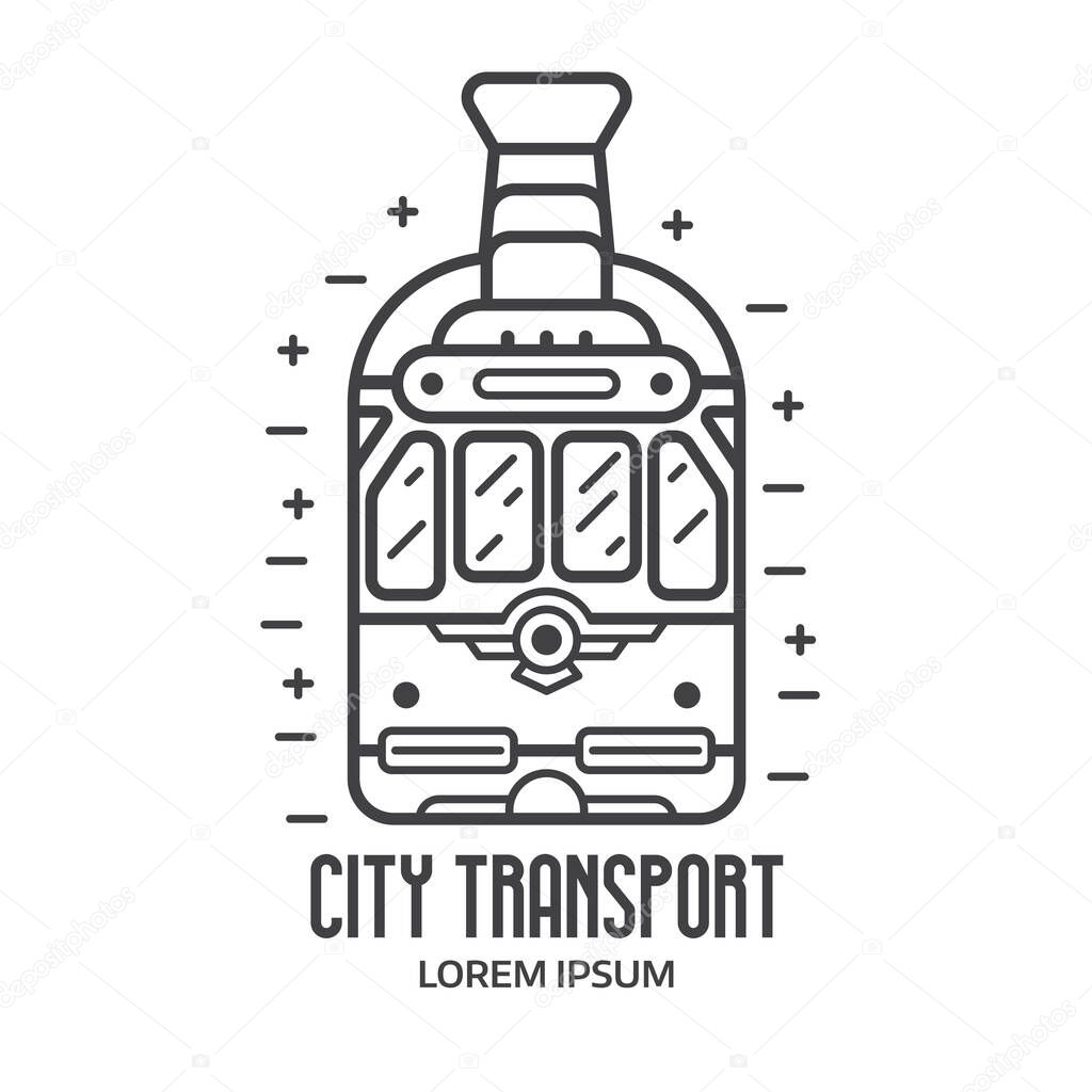 City Retro Tram Logo in Outline Design