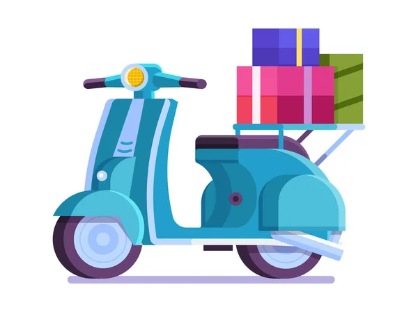 Leverans Scooter med gåvor och paket ikonen — Stock vektor