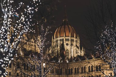Noel Işıkları Işıklı Gece Budapeşte Parlamentosu