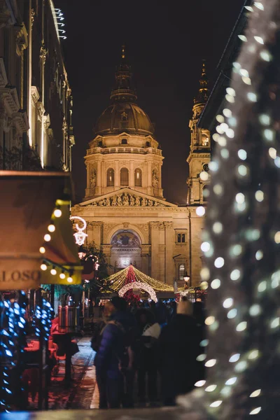 Kerstnacht Boedapest Traditionele kerstmarkt Verlichting — Stockfoto