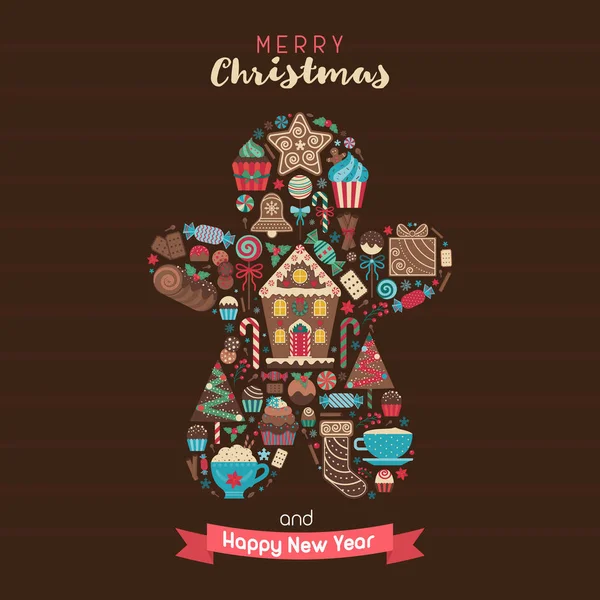 Frohe Weihnachten Grußkarte in Ingwerform — Stockvektor