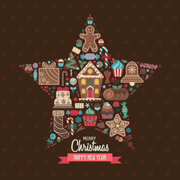 Frohe Weihnachten Grußkarte in Sternenform — Stockvektor