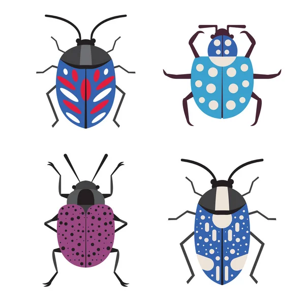 Colorful Exotic Tropical Bug Icons in Flat — Stock Vector