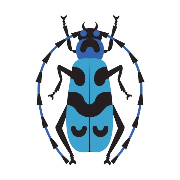 Blue Exotic Longhorn Beatle Icono de diseño plano — Archivo Imágenes Vectoriales