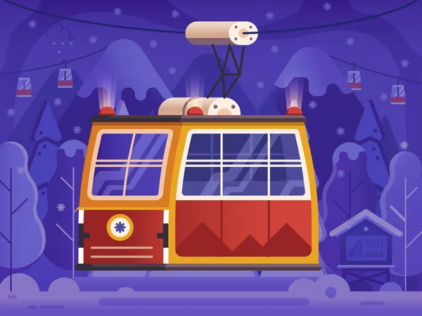 Ski Red Cable Car Vacances d'hiver Scène — Image vectorielle