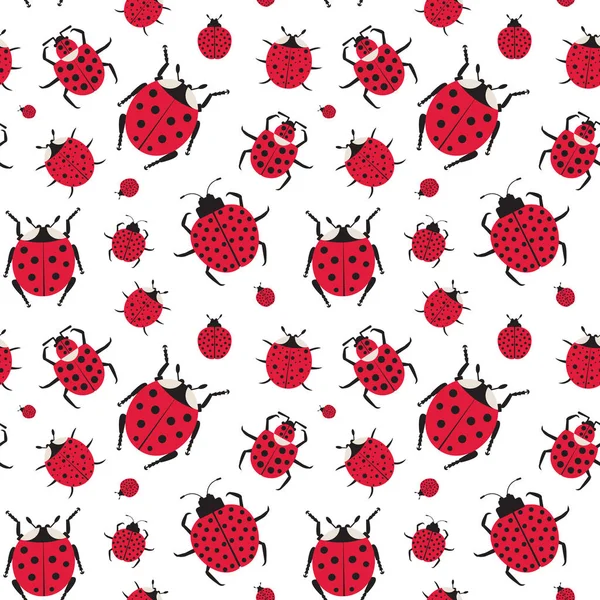 Red Lady Bugs y Ladybirds Patrón plano — Archivo Imágenes Vectoriales