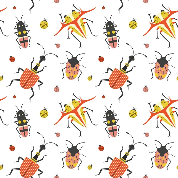 Patrón de insectos extraños planos y escarabajos inusuales — Archivo Imágenes Vectoriales