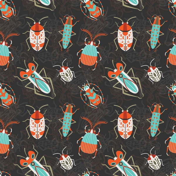 Patrón de insectos, escarabajos y escarabajos en plano — Archivo Imágenes Vectoriales