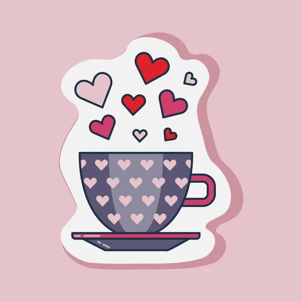 Valentine Day Cup of Hearts Line Sticker — Stock Vector
