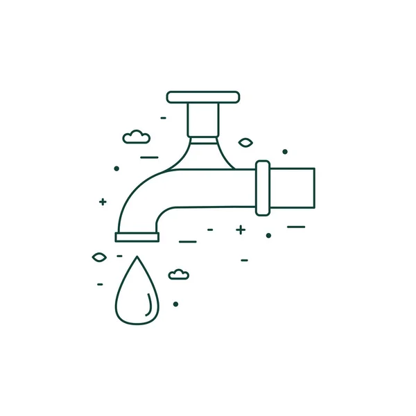 Kranówka oszczędzania wody Linearna ikona w sztuce liniowej — Wektor stockowy