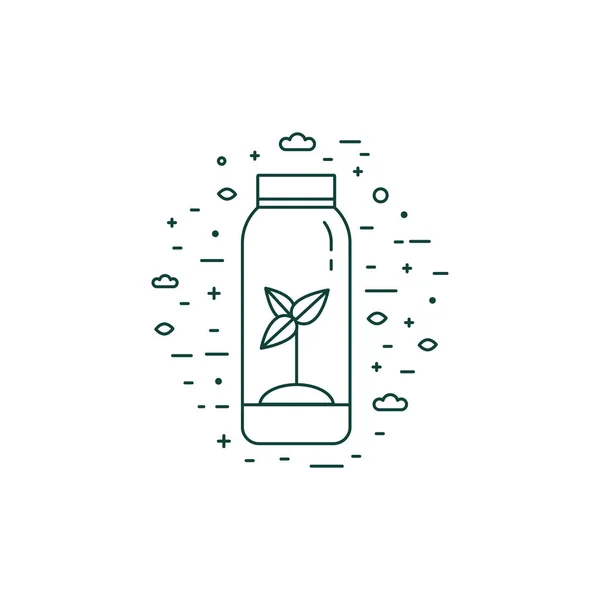 Sprout in Bottle Eco Icon in Line Art — Stock Vector