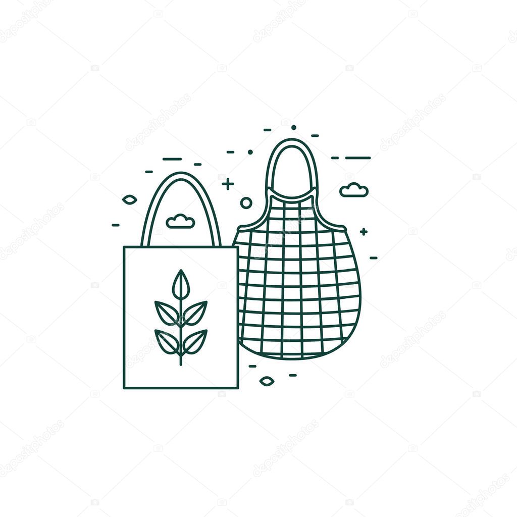 Eco Friendly Grocery Bags Line Art Icon