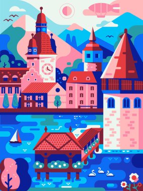 Alps Dağları Kasabası Lucerne Vintage Seyahat Posteri