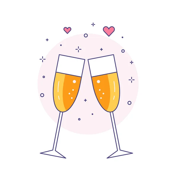 Dvě sklenice Champagne Line Art Icon — Stockový vektor