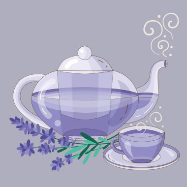 Teapot and Cup of Herbal Lavender Tea
