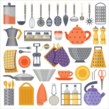 Kitchenware and Cooking Tool Flat Elements Set