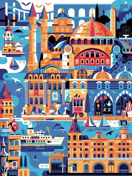 Istanbul inspired Turkey Travel Vertical Vintage Poster — 스톡 벡터