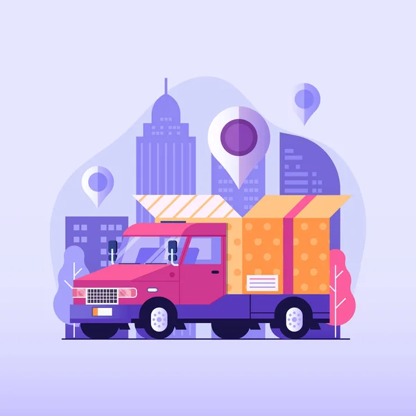 Online Delivery Service Flat Illustration with Car — ストックベクタ