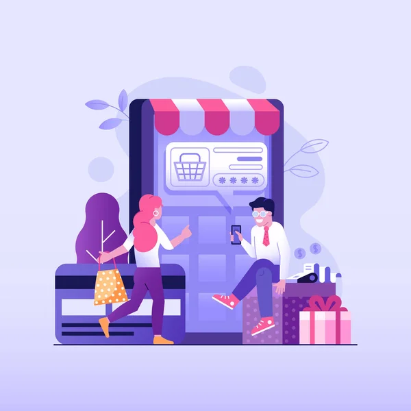 Concetto di pagamento online con le persone Shopping Online — Vettoriale Stock