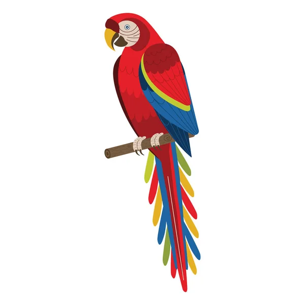 Scarlet Macaw Red Exotic Parrot in Flat — Stock Vector
