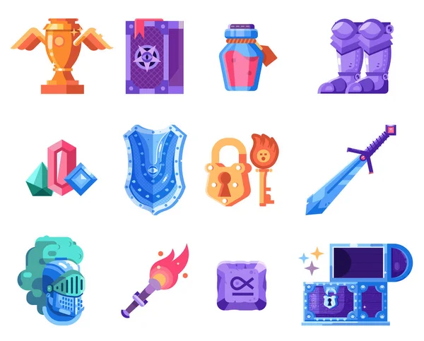 Rpg Game Fantasy Icons with Knight Equipment — Stockvektor