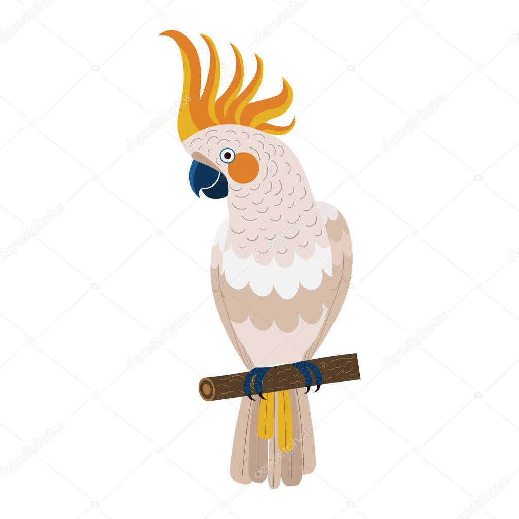 Citron Crested Cockatoo Parrot in Flat Design
