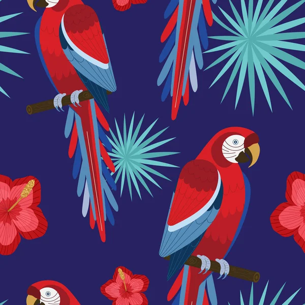 Tropisch ontwerp Red Macaw papegaai naadloos patroon — Stockvector