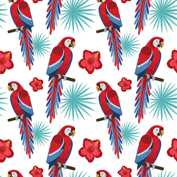 Projeto plano Red Macaw papagaio padrão sem costura — Vetor de Stock