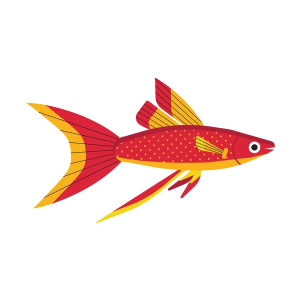 Ícone de peixe de aquário engraçado tropical em plano — Vetor de Stock
