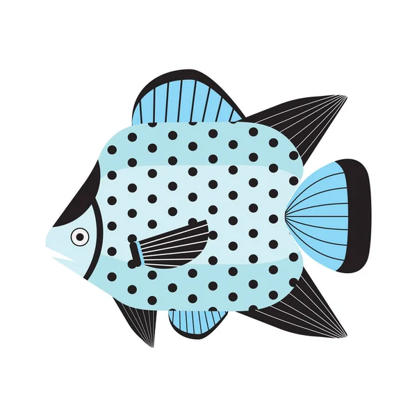 Ícone de peixe de aquário engraçado tropical em plano — Vetor de Stock