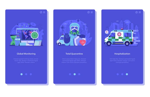 World Virus Pandemic UI Screens for Medical App — Stockový vektor