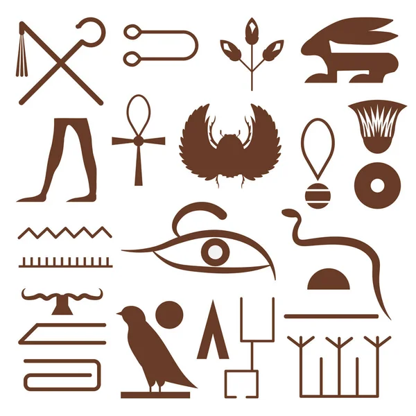 Overzicht Hieroglyphs en Symbolen uit het Oude Egypte — Stockvector