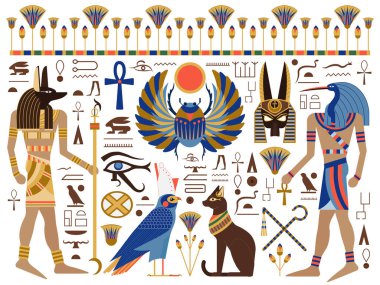 Flat Ancient Egyptian Symbols and Gods Set clipart