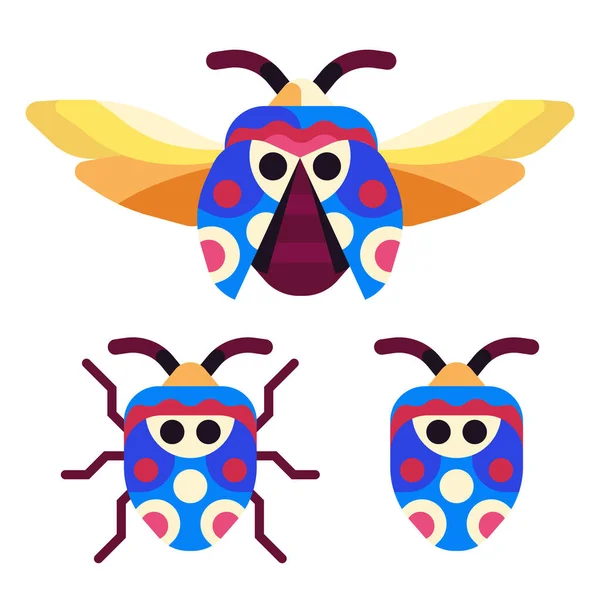 Iconos de insectos exóticos Picasso en diseño plano — Vector de stock