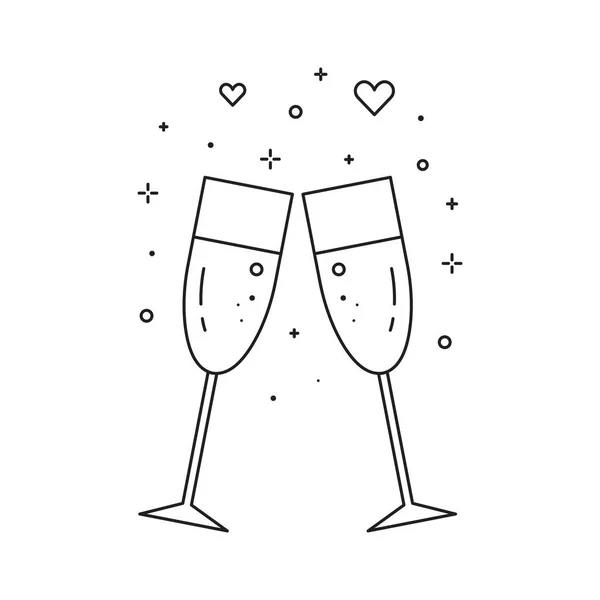 Dvě sklenice Champagne Line Art Icon — Stockový vektor
