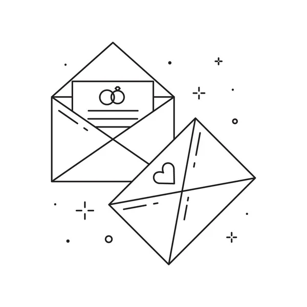 Cartões de convite de casamento em Envelopes Line Icon — Vetor de Stock