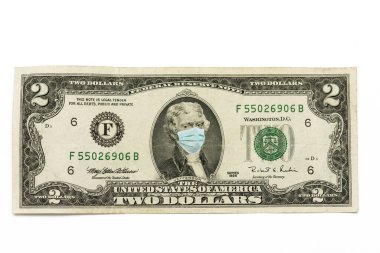 Birleşik Devletler 'in Birleşik Devletler' deki üçüncü karantina başkanı Thomas Jefferson 'ın tıbbi maskeli iki dolarlık tasarısı..