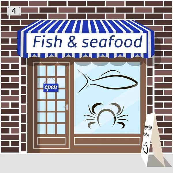 Fish and seafood shop. — Stock Vector
