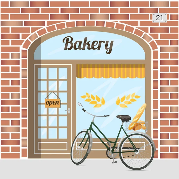 建筑立面红砖的面包店 — 图库矢量图片