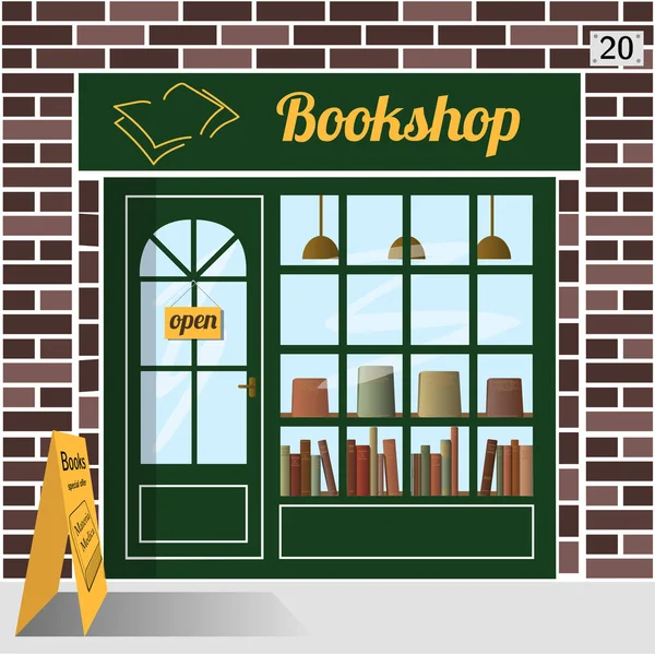 Buchhandlung Gebäude Fassade aus braunem Backstein. — Stockvektor