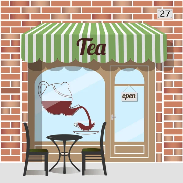 Tea shop homlokzat. — Stock Vector