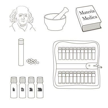 Homeopati. Vektör simge kümesi.