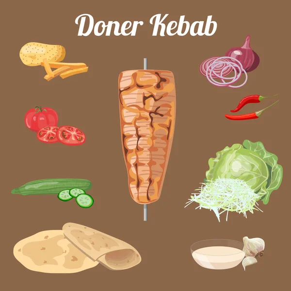 Ingrédients doner kebab — Image vectorielle