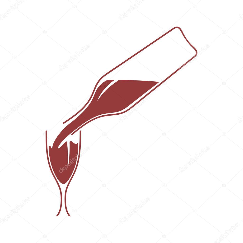 Wine symbol.Wine  pouring from a bottle in glass. Concept idea for business. Vector illustration.