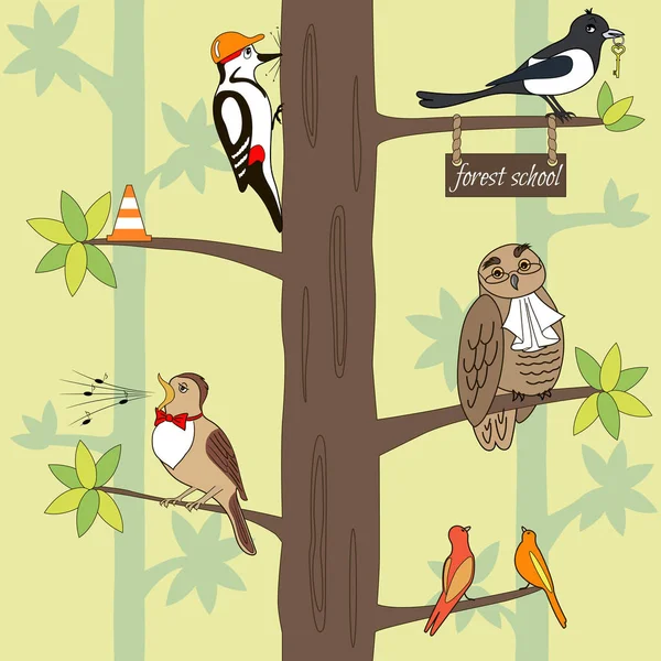 Oiseaux sur l'arbre — Image vectorielle
