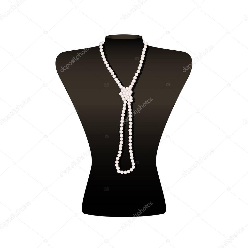 Black jewelry bust with a necklace on a white background. Vector illustration.