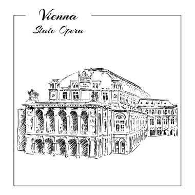 Viyana Devlet Opera Binası, Avusturya. Wiener Staatsoper. elle çizilmiş kroki.