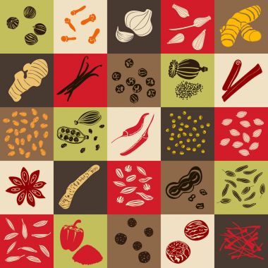 Baharat çizilmiş vektör kare büyük Icon set el